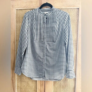 J. Crew Gingham Plaid Long Sleeve Blouse Size Small Black White Pleated Office